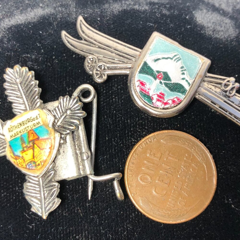 Vintage Silver & Enamel Ski Lapel Pins Olympics Czech Germany